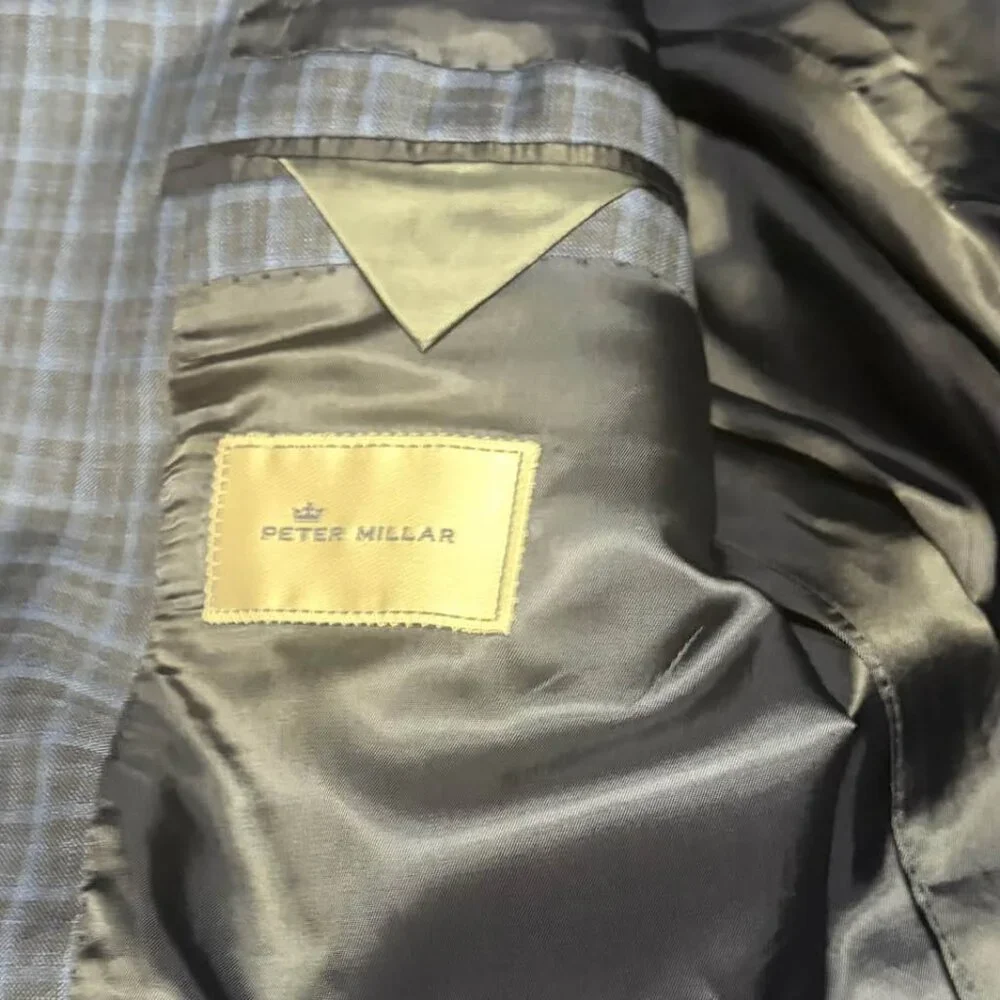 Tailored 46R Peter Millar Blue Plaid‎ 100% Wool Men's Sports Coat EUC RV: $798